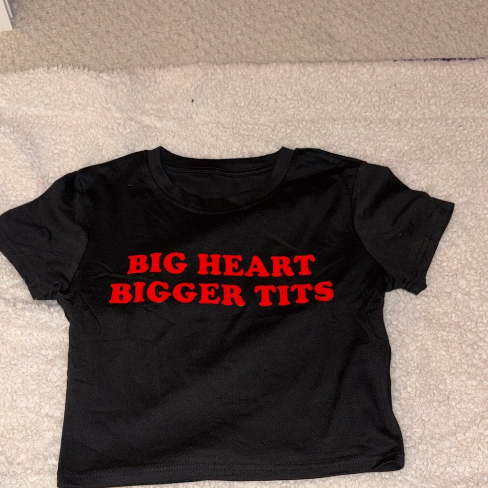 Crop Black T-Shirt with Slogan